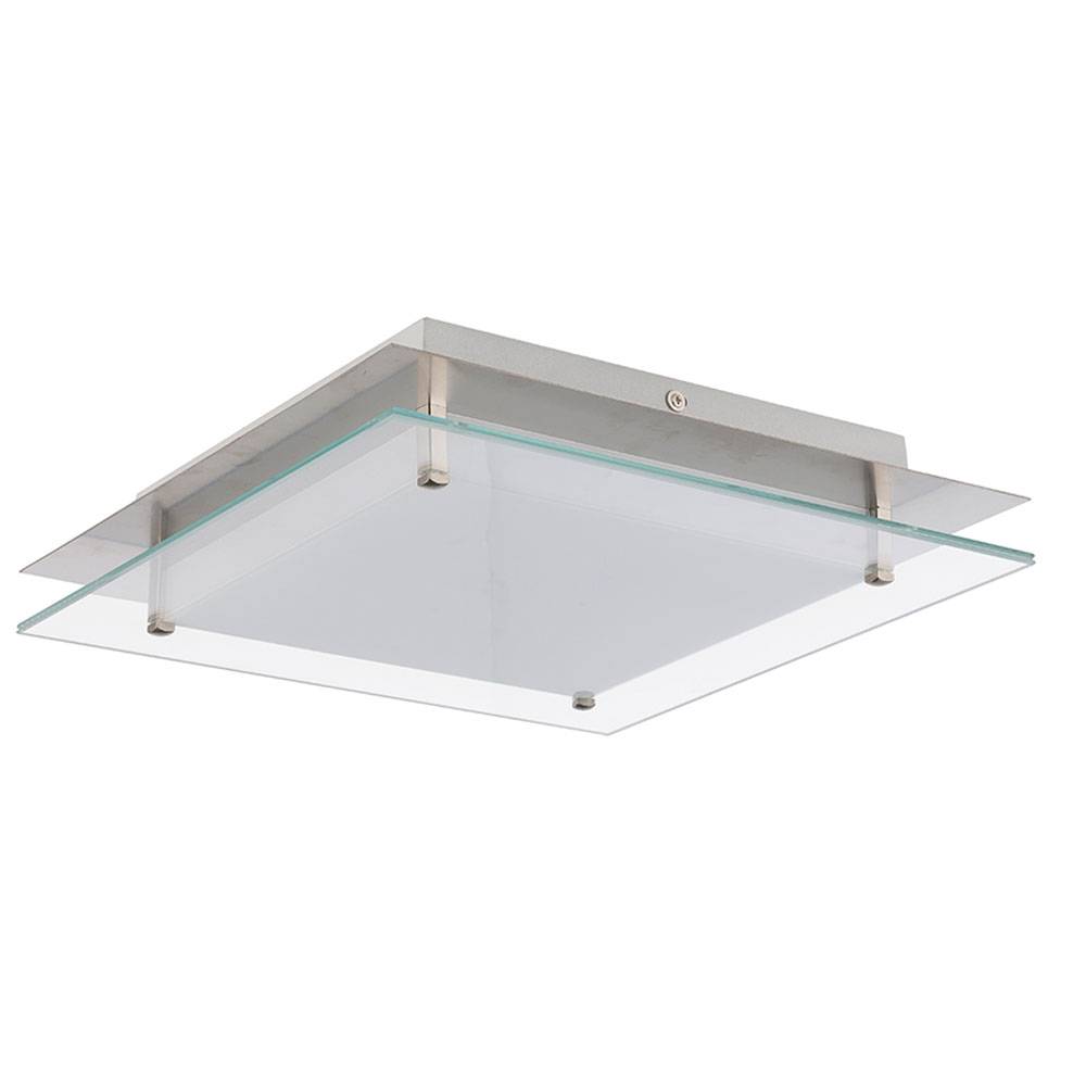 Deckenleuchte Deckenlampe Schlafzimmerleuchte Wohnzimmerlampe, Dimmbar, Glas nickel matt klar satiniert, 1x LED 40W 2000Lm 3000K, HxLxB 7,5x50x50cm