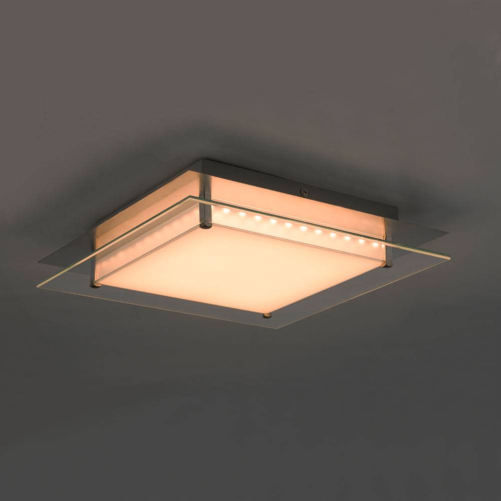 Deckenleuchte Deckenlampe Schlafzimmerleuchte Wohnzimmerlampe, Dimmbar, Glas nickel matt klar satiniert, 1x LED 40W 2000Lm 3000K, HxLxB 7,5x50x50cm