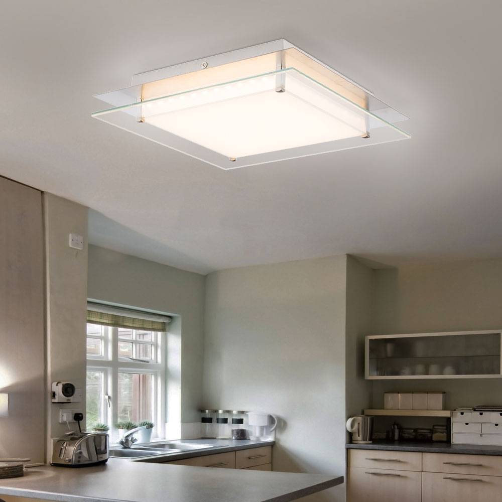 Deckenleuchte Deckenlampe Schlafzimmerleuchte Wohnzimmerlampe, Dimmbar, Glas nickel matt klar satiniert, 1x LED 40W 2000Lm 3000K, HxLxB 7,5x50x50cm