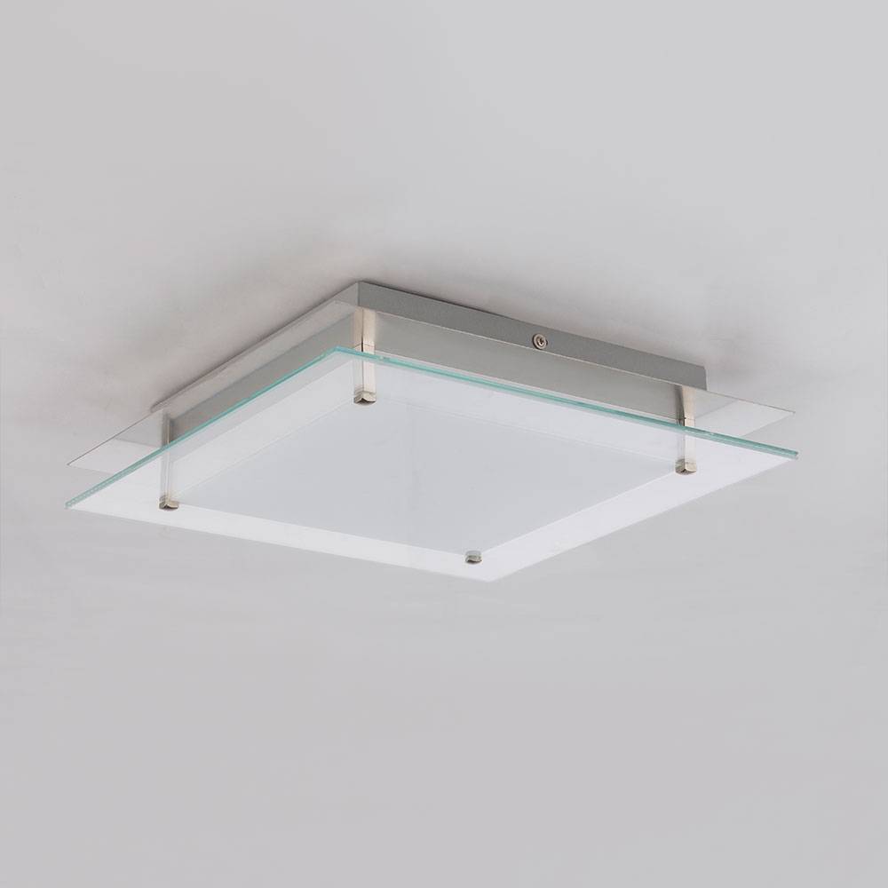 Deckenleuchte Deckenlampe Schlafzimmerleuchte Wohnzimmerlampe, Dimmbar, Glas nickel matt klar satiniert, 1x LED 40W 2000Lm 3000K, HxLxB 7,5x50x50cm