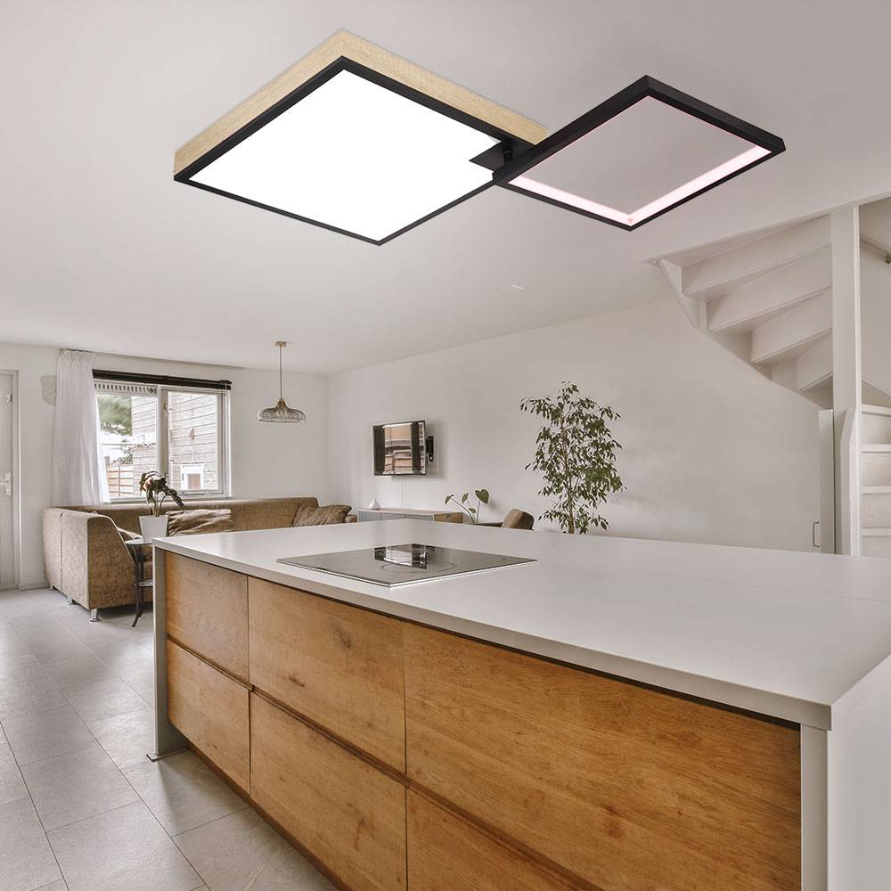 Deckenlampe Wohnzimmerleuchte Deckenleuchte Esszimmerlampe Schlafzimmerleuchte, Metall MDF holzoptik, dimmbar Fernbedienung CCT, LED 40W 2000Lm