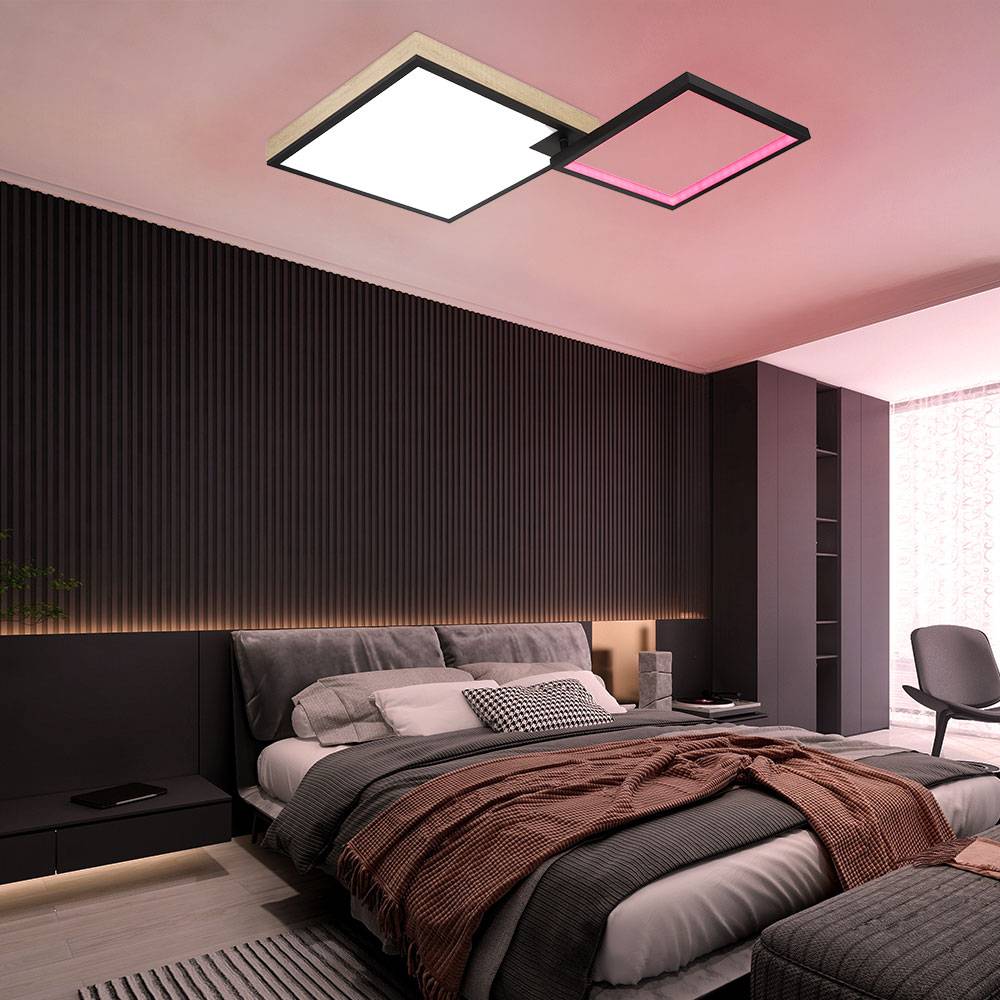 Deckenlampe Wohnzimmerleuchte Deckenleuchte Esszimmerlampe Schlafzimmerleuchte, Metall MDF holzoptik, dimmbar Fernbedienung CCT, LED 40W 2000Lm