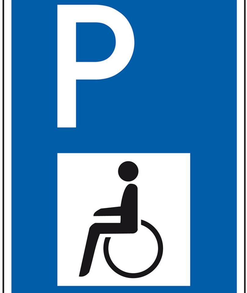 Parkplatzschild mit Behindertensymbol, Aluminium RA0, reflektierend, 600x900mm, DIN 67520, nach StVO