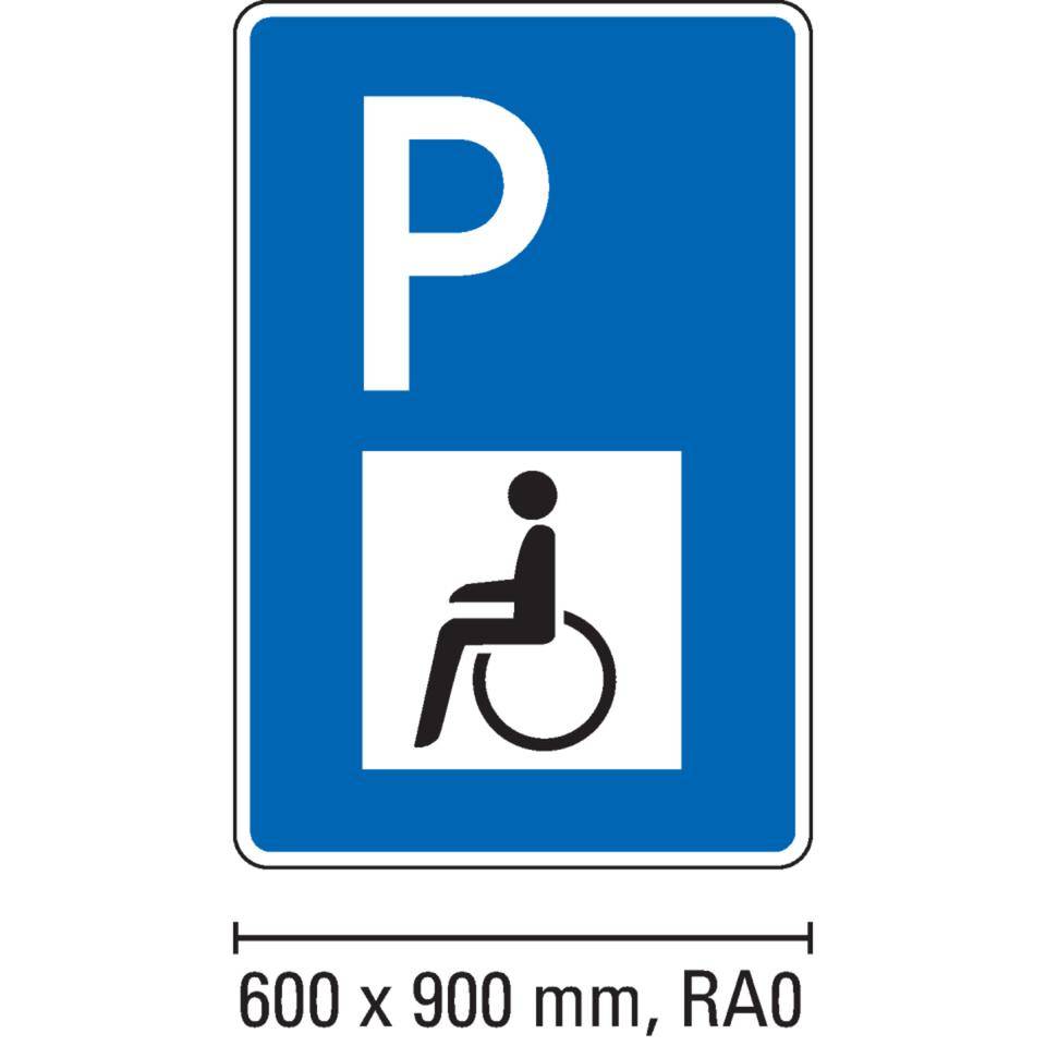 Parkplatzschild mit Behindertensymbol, Aluminium RA0, reflektierend, 600x900mm, DIN 67520, nach StVO
