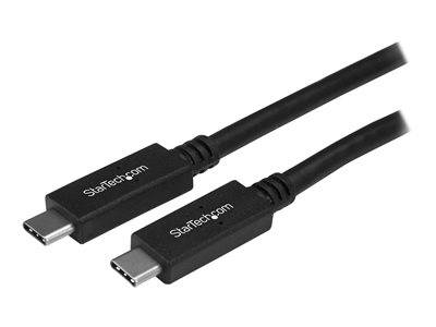 Zwei schwarze USB-C-Kabel mit dem Markennamen 'StarTech.com', der auf den Steckern sichtbar ist.