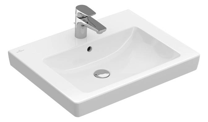 Villeroy & Boch Waschbecken Subway 2.0 711360, 600 x 470 mm, Rechteck, 1HL. mittleres Hahnloch durchgestochen, mit Überlauf, Weiß Alpin