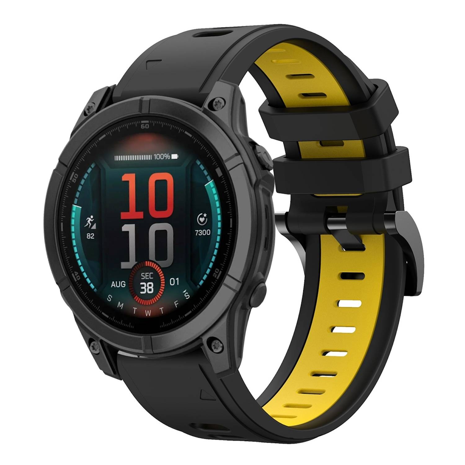 Für Garmin Fenix E 47mm Zweifarbiges Sport Silikon Armband 22mm Schwarz / Gelb