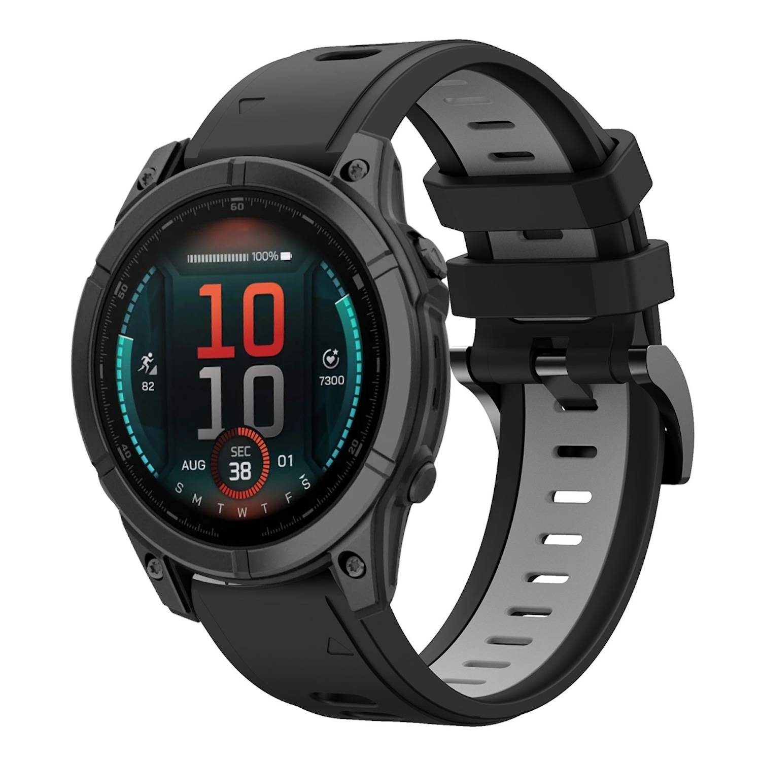 Für Garmin Fenix E 47mm Zweifarbiges Sport Silikon Armband 22mm Schwarz / Grau