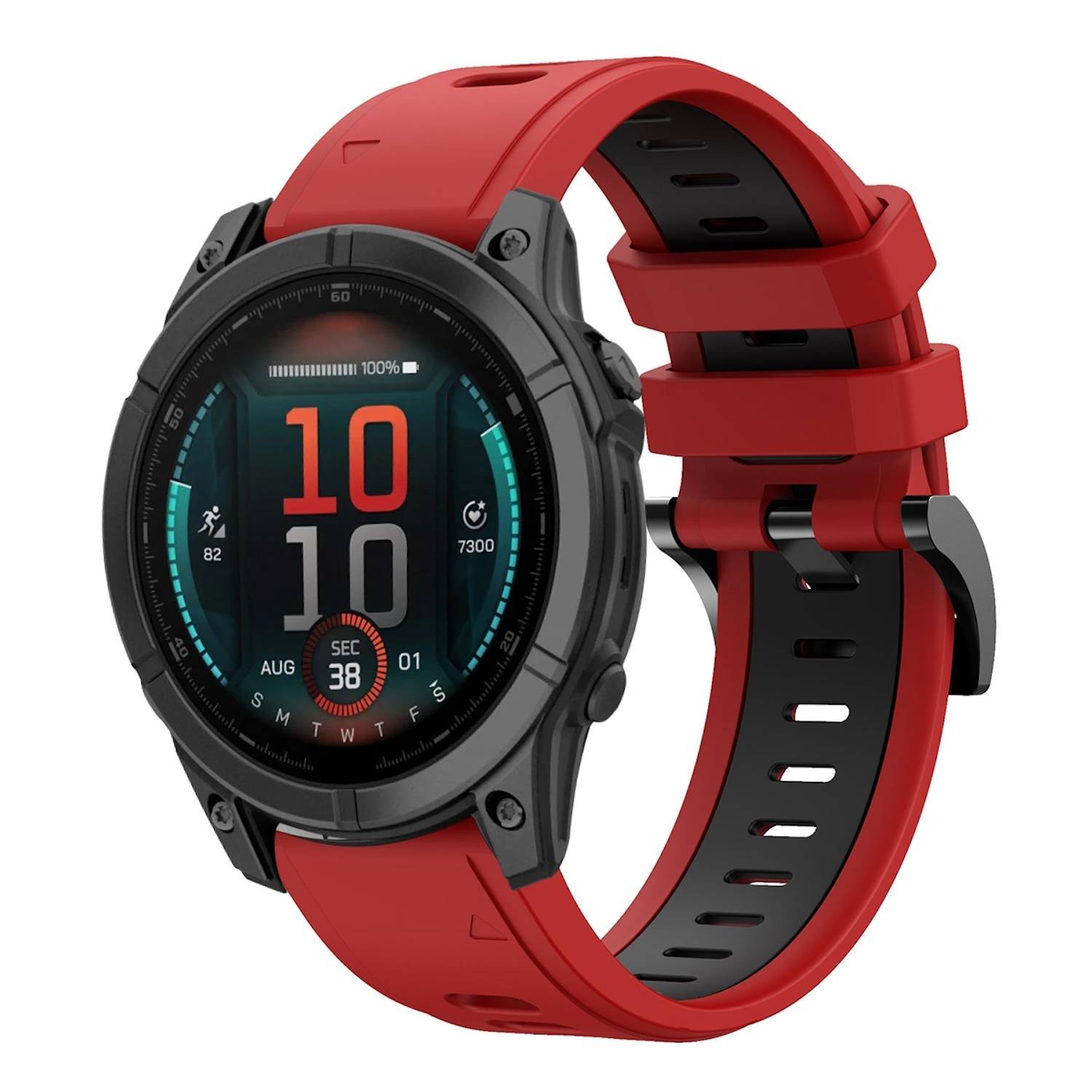 Für Garmin Fenix E 47mm Zweifarbiges Sport Silikon Armband 22mm Rot / Schwarz
