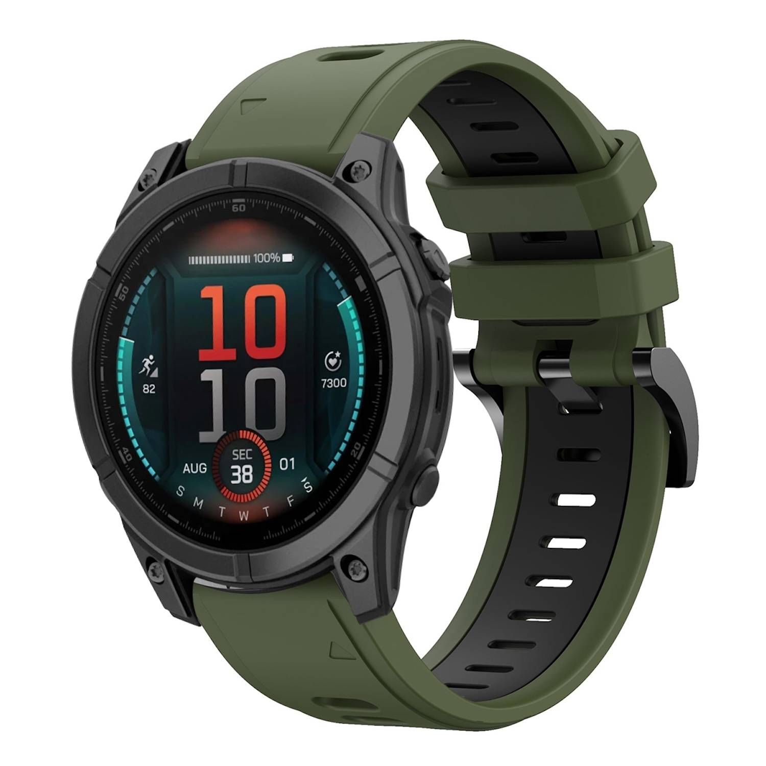 Für Garmin Fenix E 47mm Zweifarbiges Sport Silikon Armband 22mm Dunkelgrün / Schwarz