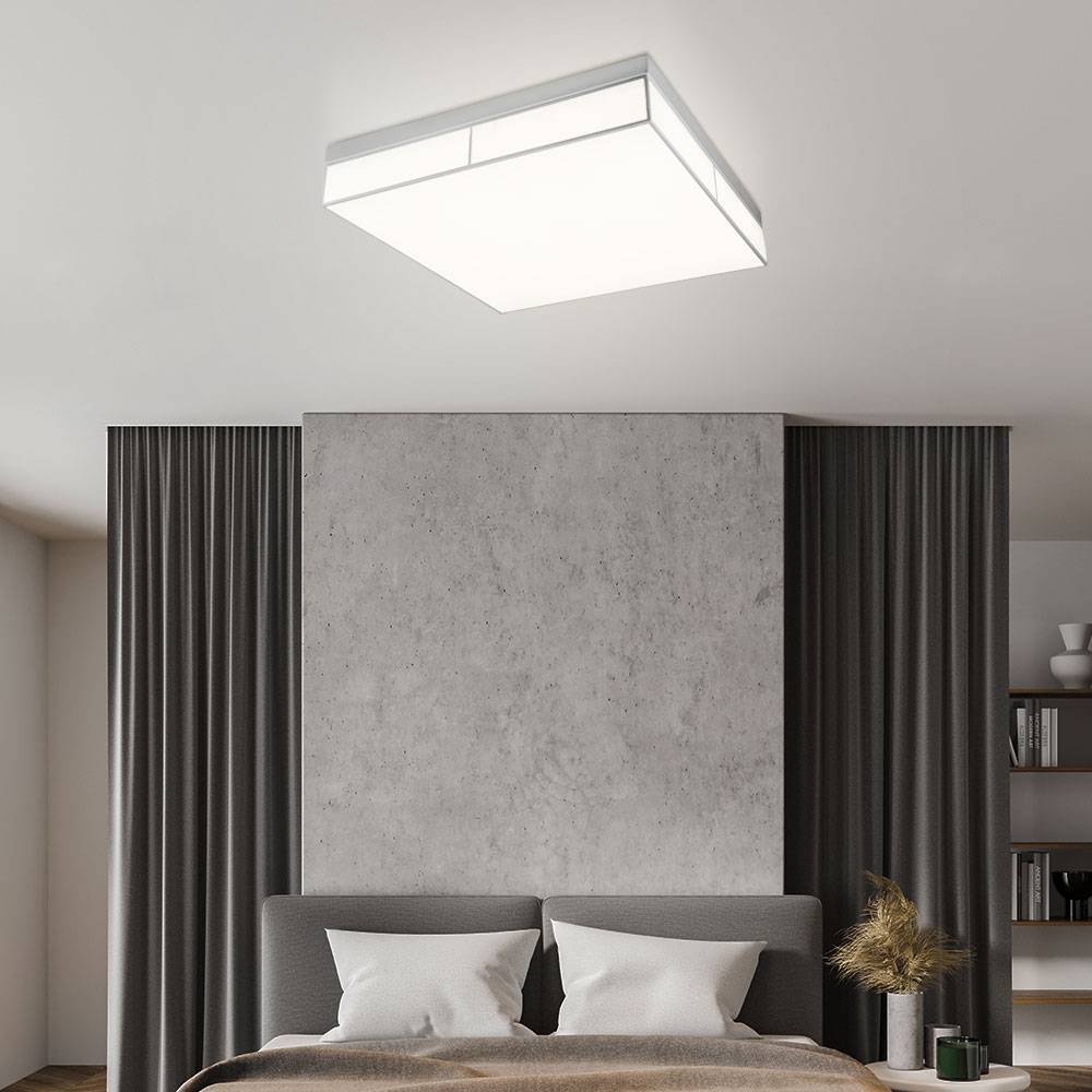 Deckenlampe Deckenleuchte Wohnzimmerlampe Esszimmerleuchte Flurleuchte, dimmbar, Metall weiß, LED 36W 2200Lm warmweiß, LxBxH 60x60x12cm