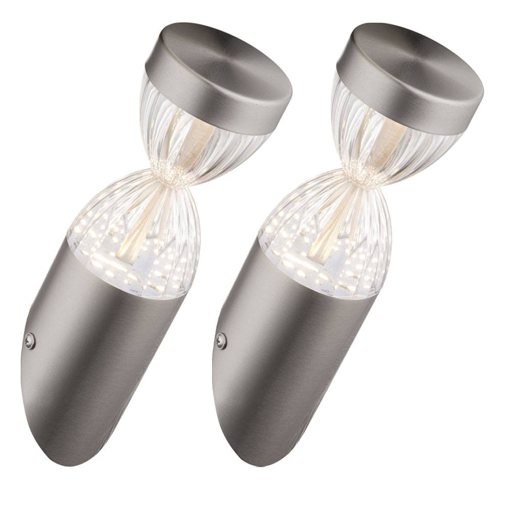 LED Wandlampe Fackelleuchte silber Fassadenlampe Haustürleuchte Gartenlampe, 11W 750lm warmweiß, DxH 7,6 x 26,5 cm, 2er Set
