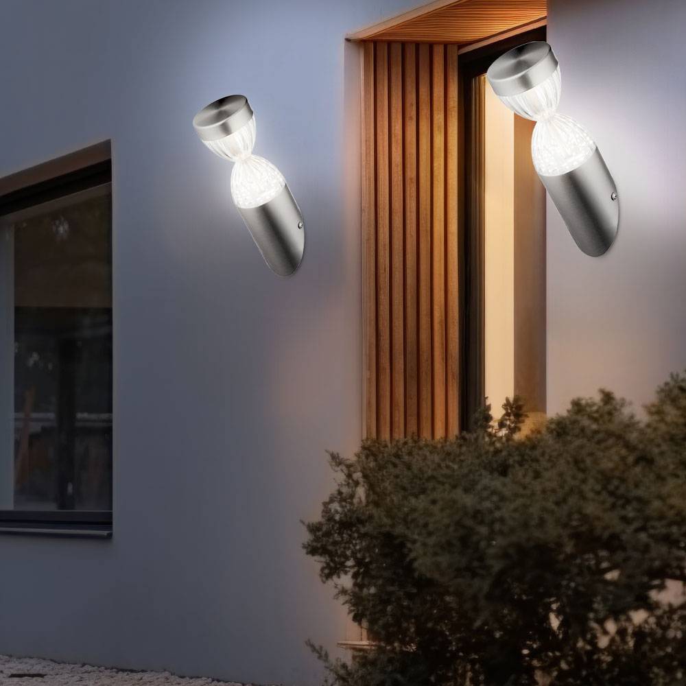 LED Wandlampe Fackelleuchte silber Fassadenlampe Haustürleuchte Gartenlampe, 11W 750lm warmweiß, DxH 7,6 x 26,5 cm, 2er Set