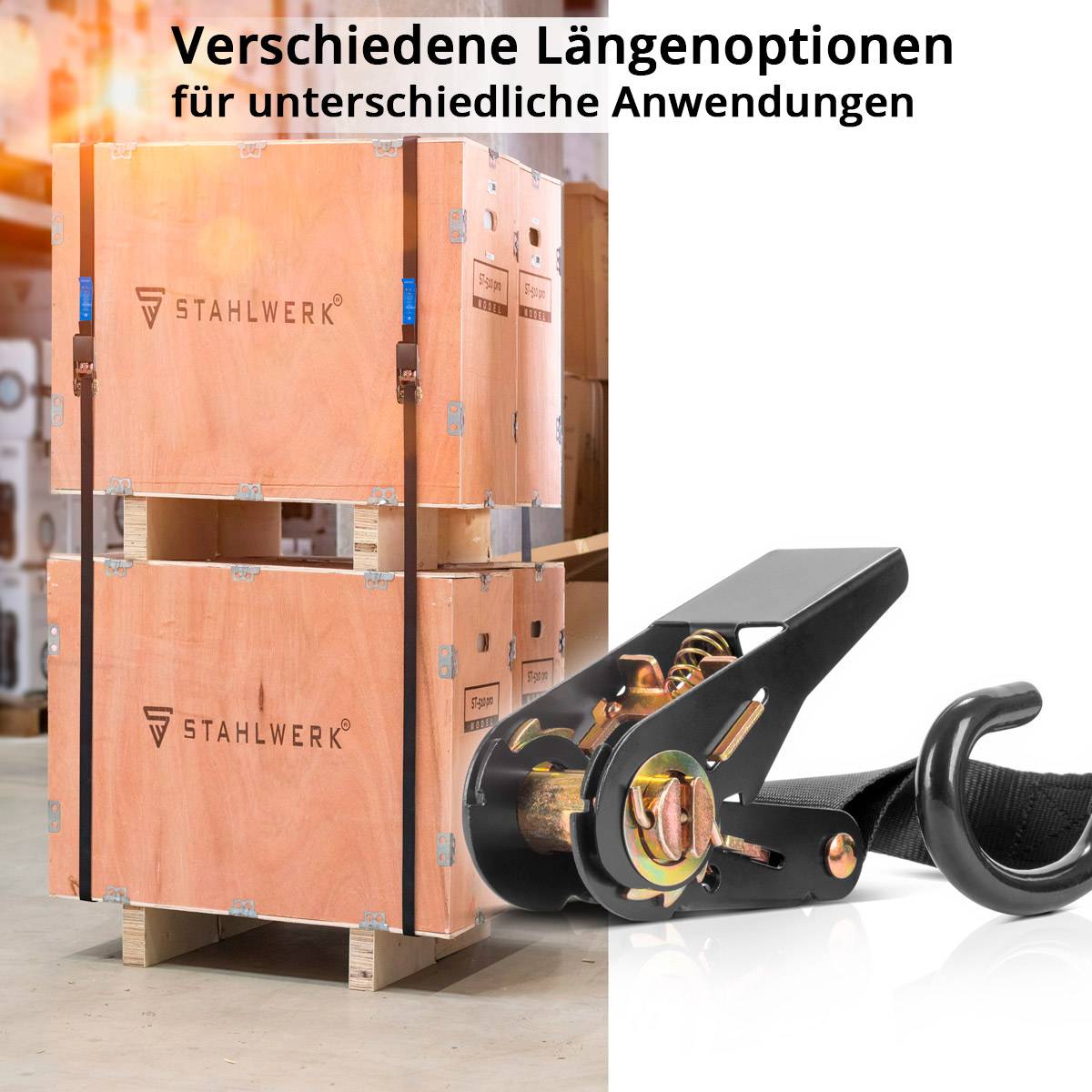 STAHLWERK Ratschengurt mit Haken 4er Set 5 m x 25 mm 800 kg Spanngurt Zurrgurt
