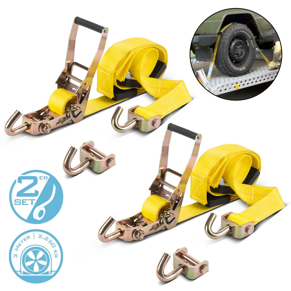 STAHLWERK Radsicherung TRS-50 ST 2er Set 3 m x 50 mm 2.250 kg Reifen-Ratschengurt