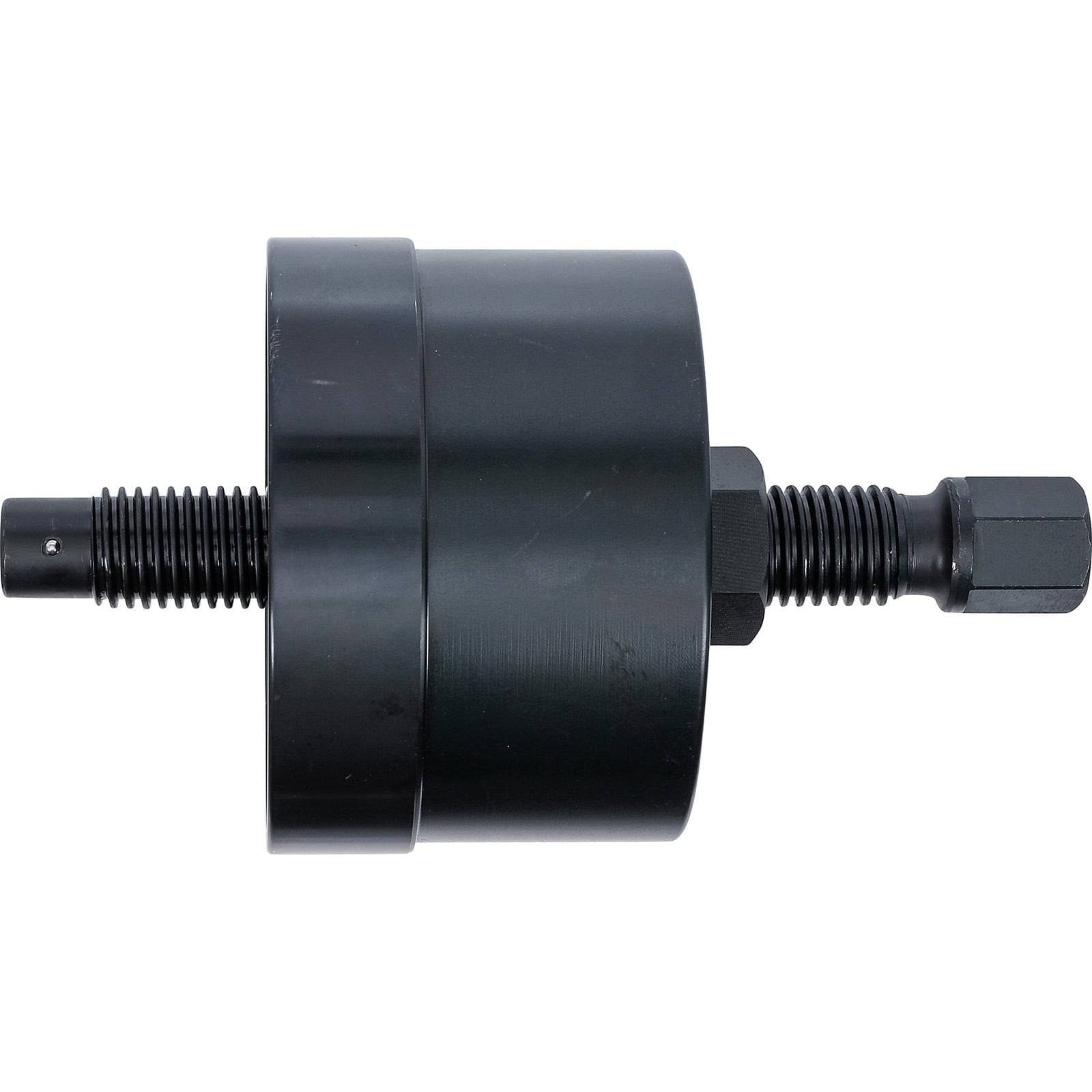 Schwarzes Automotive-Werkzeug mit einem zylindrischen Körper und Gewindebolzen, verwendet zum Entfernen oder Installieren von Komponenten.