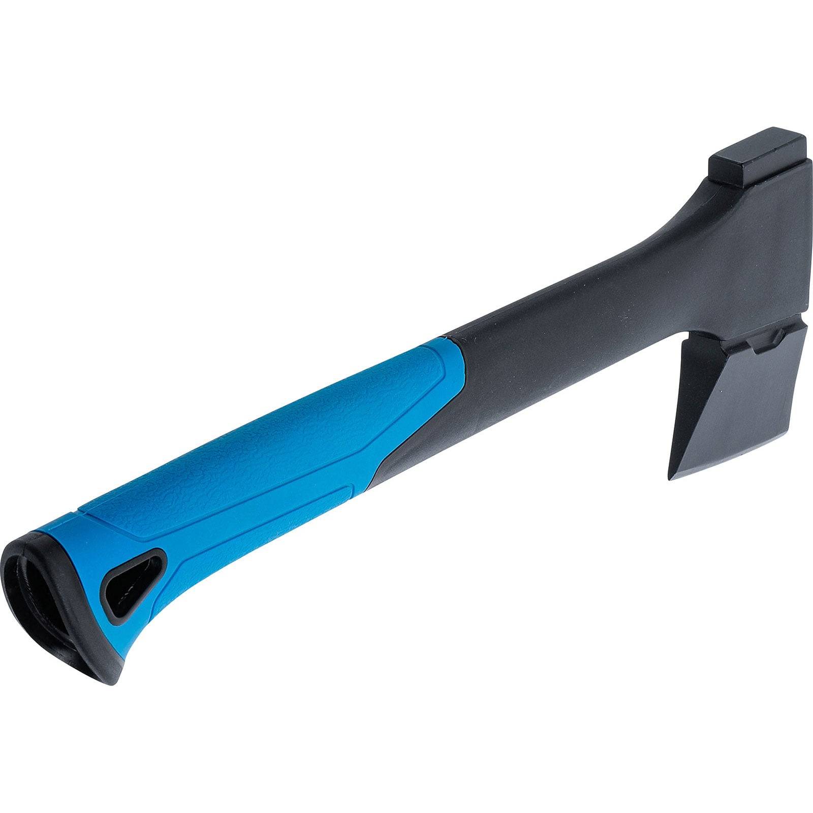 Eine moderne Axt mit blau-schwarzem Griff, ausgestattet mit einer robusten, scharfen Metallklinge.