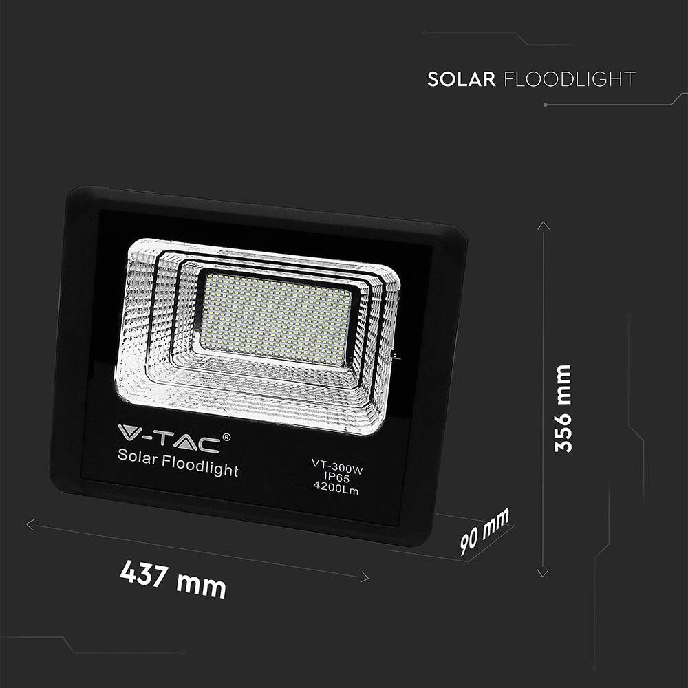V-TAC Solar LED-Fluter VT-300W, 50 W, 4000 K, mit Panel + Fernbedienung