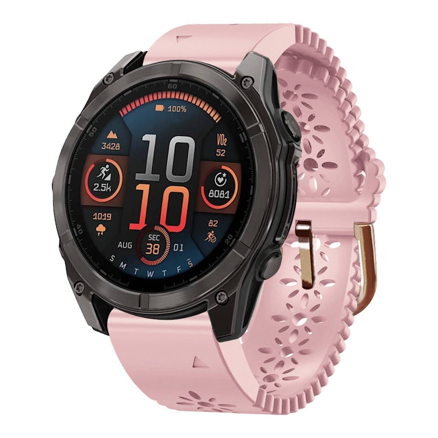 Für Garmin Fenix 8 AMOLED 43mm Spitzen Design Atmungsaktives 20mm Silikonarmband Rosa
