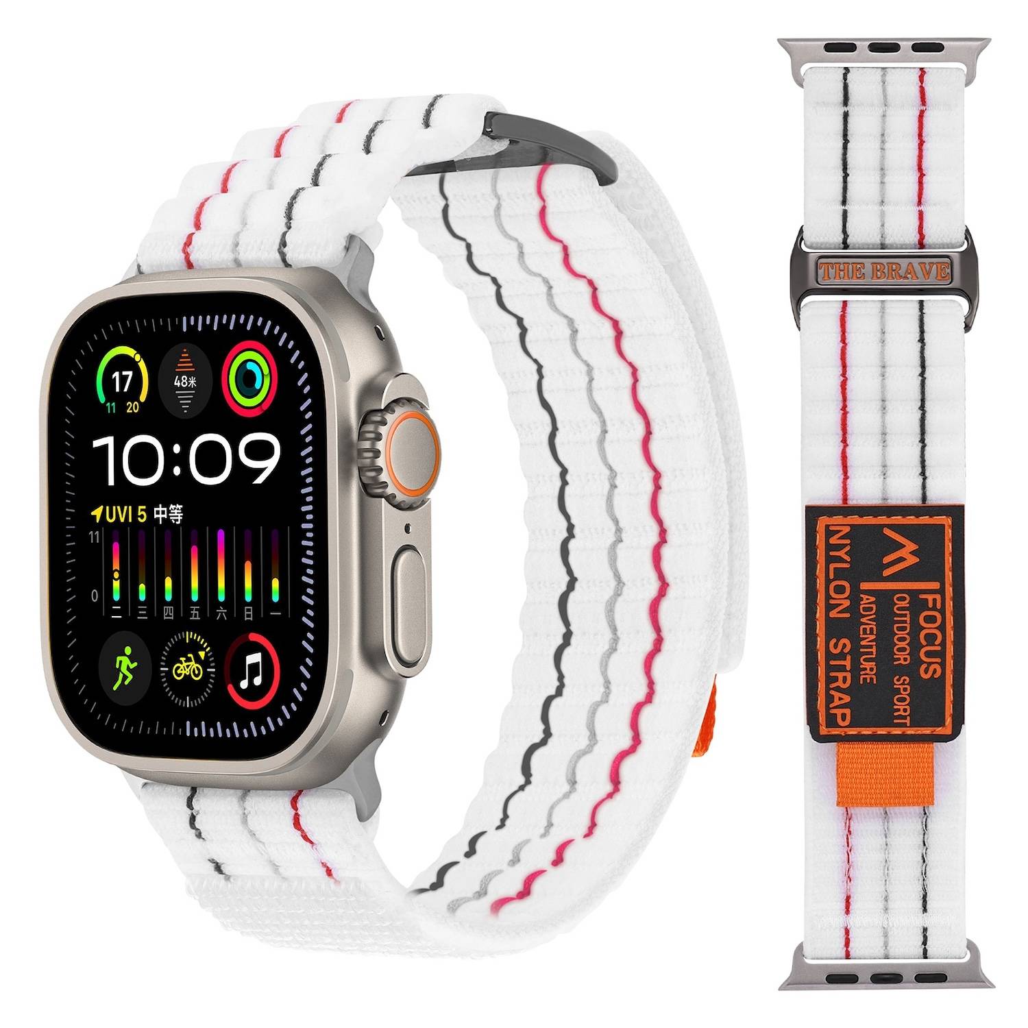 Für Apple Watch Series 10 42mm / 9 8 7 41 / 6 SE 5 4 40mm Zweiteiliges Nylonarmband mit Klettverschluss Weiß