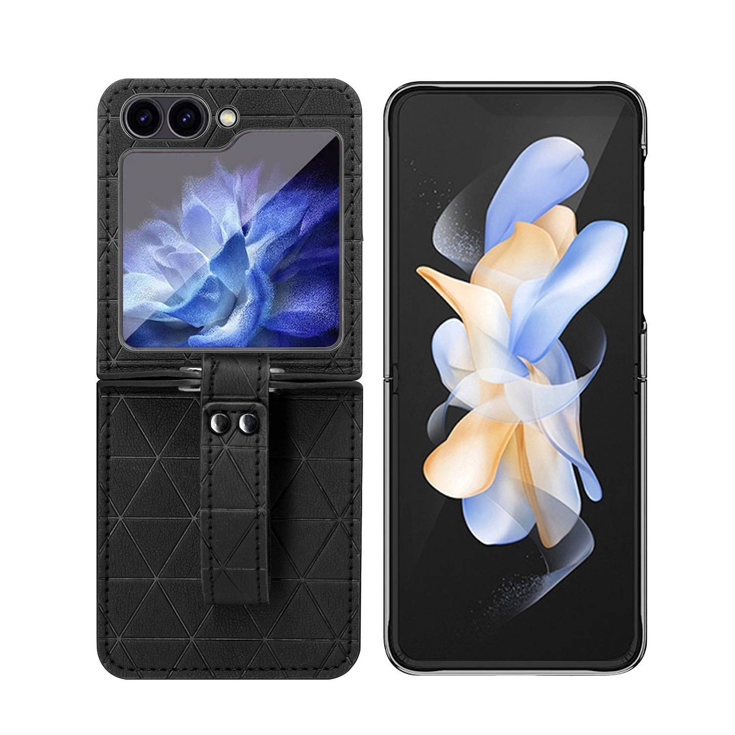 Für Samsung Galaxy Z Flip7 FE / Flip6 5G Electroplating PC Hybrid PU Leather Handy Hülle mit Armband Dunkelblau
