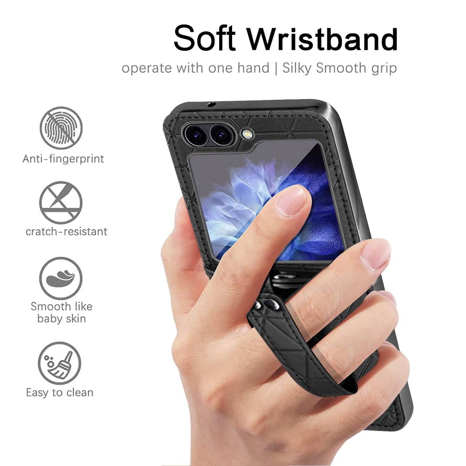 Für Samsung Galaxy Z Flip7 FE / Flip6 5G Electroplating PC Hybrid PU Leather Handy Hülle mit Armband Dunkelblau
