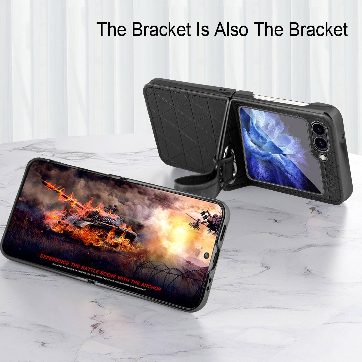Für Samsung Galaxy Z Flip7 FE / Flip6 5G Electroplating PC Hybrid PU Leather Handy Hülle mit Armband Dunkelblau