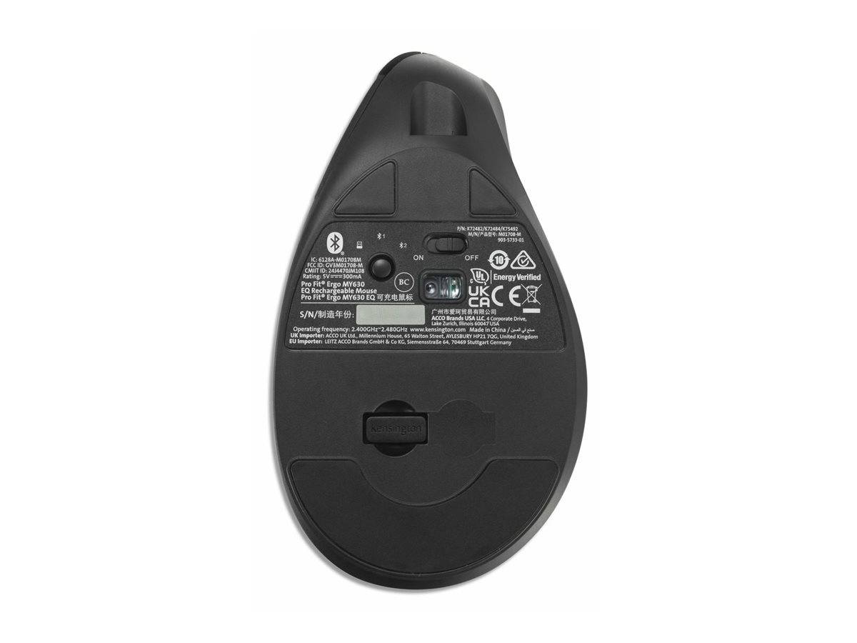 Kensington Pro Fit Ergo MY630 EQ - Maus - wiederaufladbar - ergonomisch - 5 Tasten - kabellos - 2.4 GHz, Bluetooth - kabelloser Empfänger (USB)