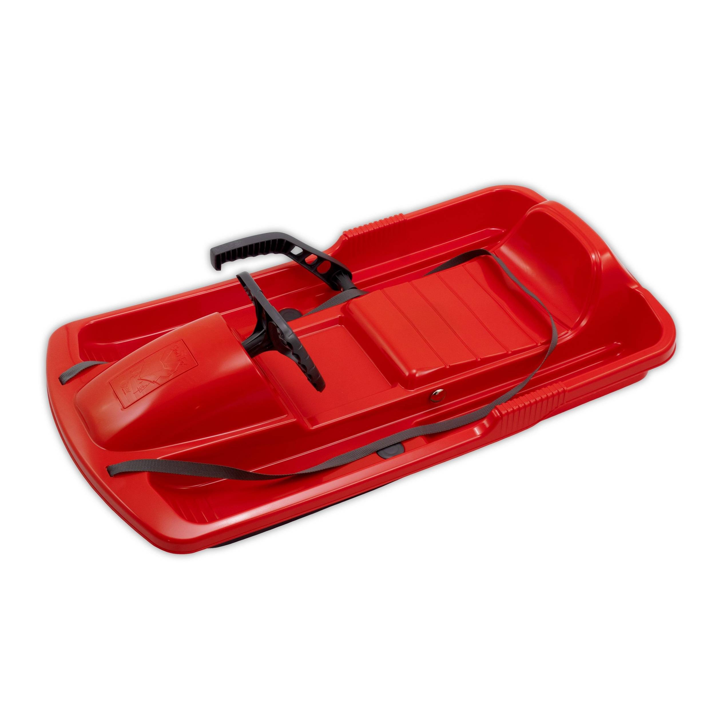 KHW | Lenkschlitten Snow Fox | Rot | 95 cm | TÜV-geprüft | inkl. Zugseil | ausgefeiltes Lenksystem | kälte- und lichtbeständiger Kunststoff | Made