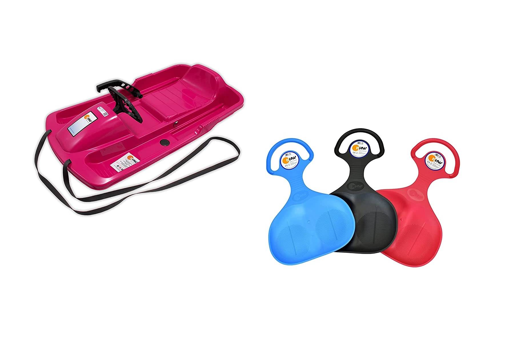 KHW | Lenkschlitten Set Snow Fox | Made in Germany | inklusive Po-Rutscher | farblich sortiert | ideal für winterlichen Fahrspaß