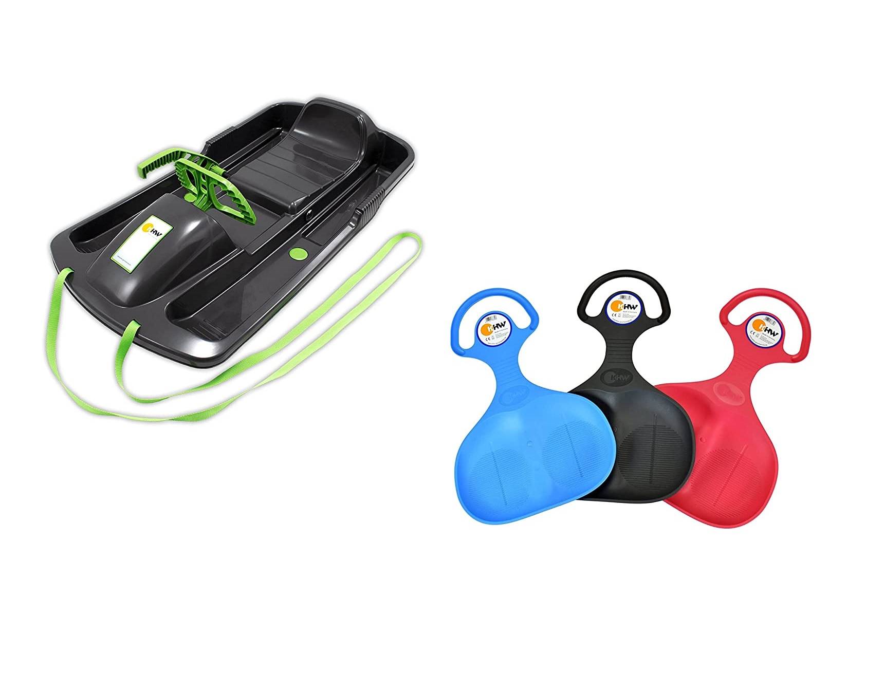 KHW | Lenkschlitten Set Snow Fox | anthrazit | Made in Germany | inkl. Po-Rutscher farblich Sortiert | ideal für winterlichen Fahrspaß