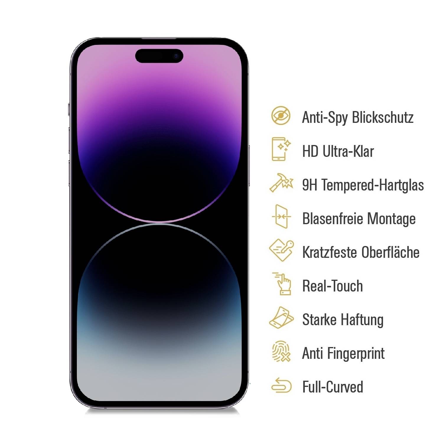 Kopie von 1x Anti-Spy 9H Panzerglas für iPhone 16 Pro Blickschutz Privacy echtes Tempered Glass Panzerfolie Displayschutz Schutzfolie Schutzglas