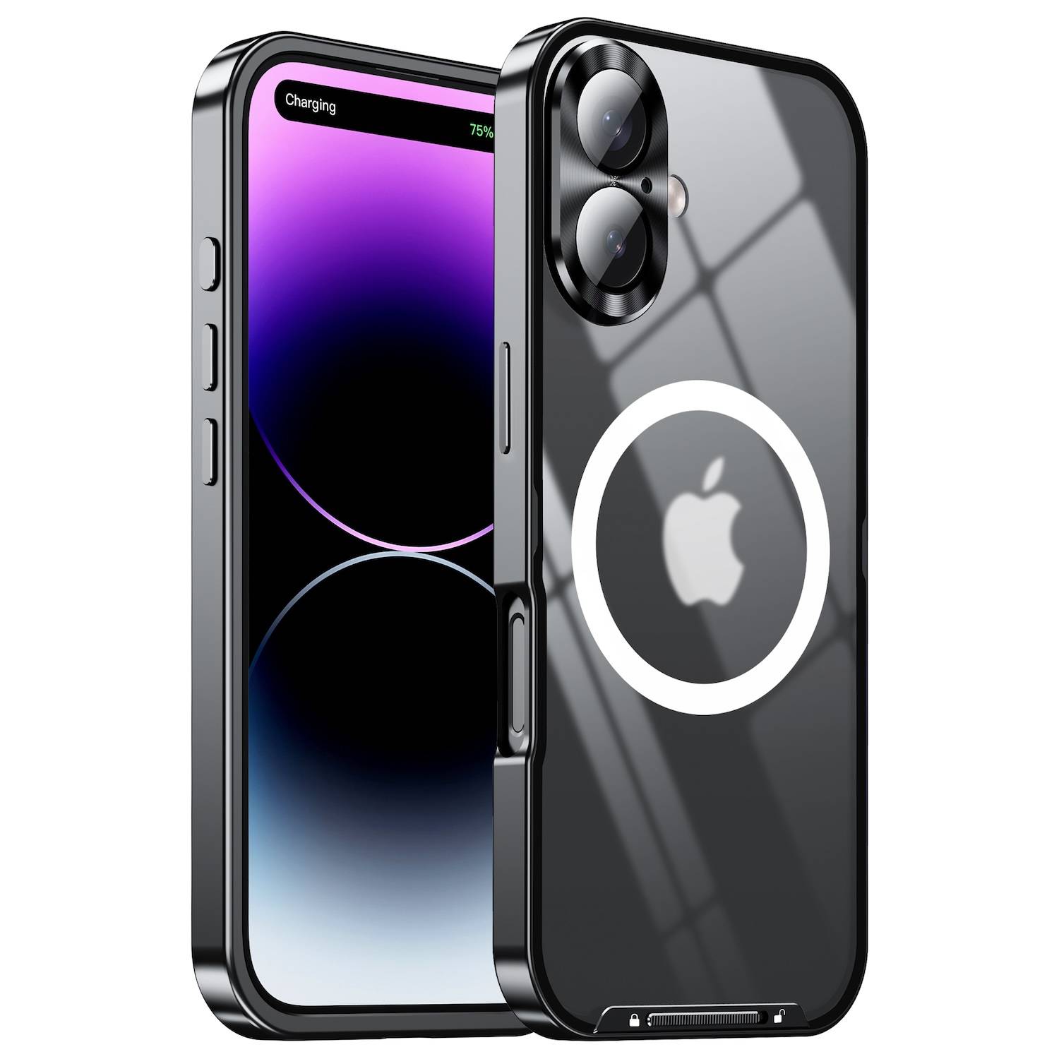 Für Apple iPhone 16 Magnetische Magsafe Metall Design Schutz Cover Schwarz