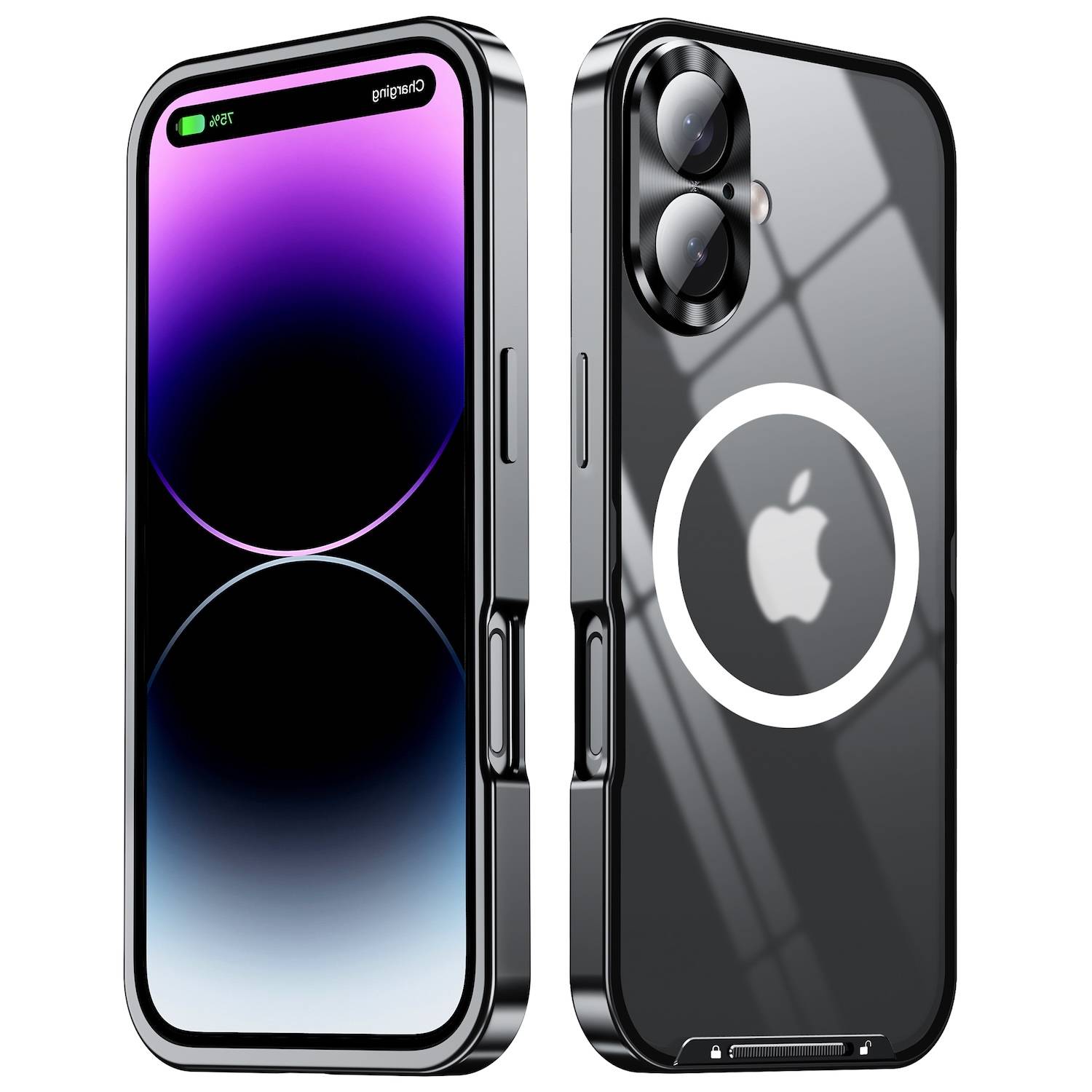 Für Apple iPhone 16 Magnetische Magsafe Metall Design Schutz Cover Schwarz