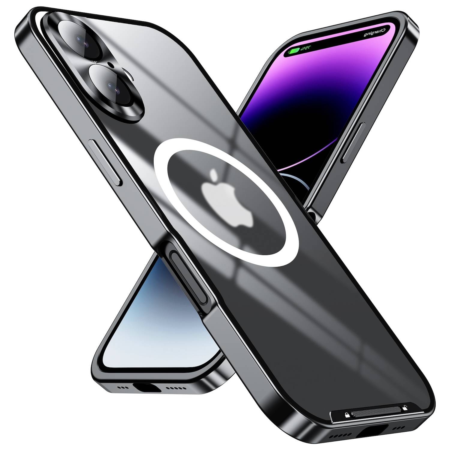 Für Apple iPhone 16 Magnetische Magsafe Metall Design Schutz Cover Schwarz