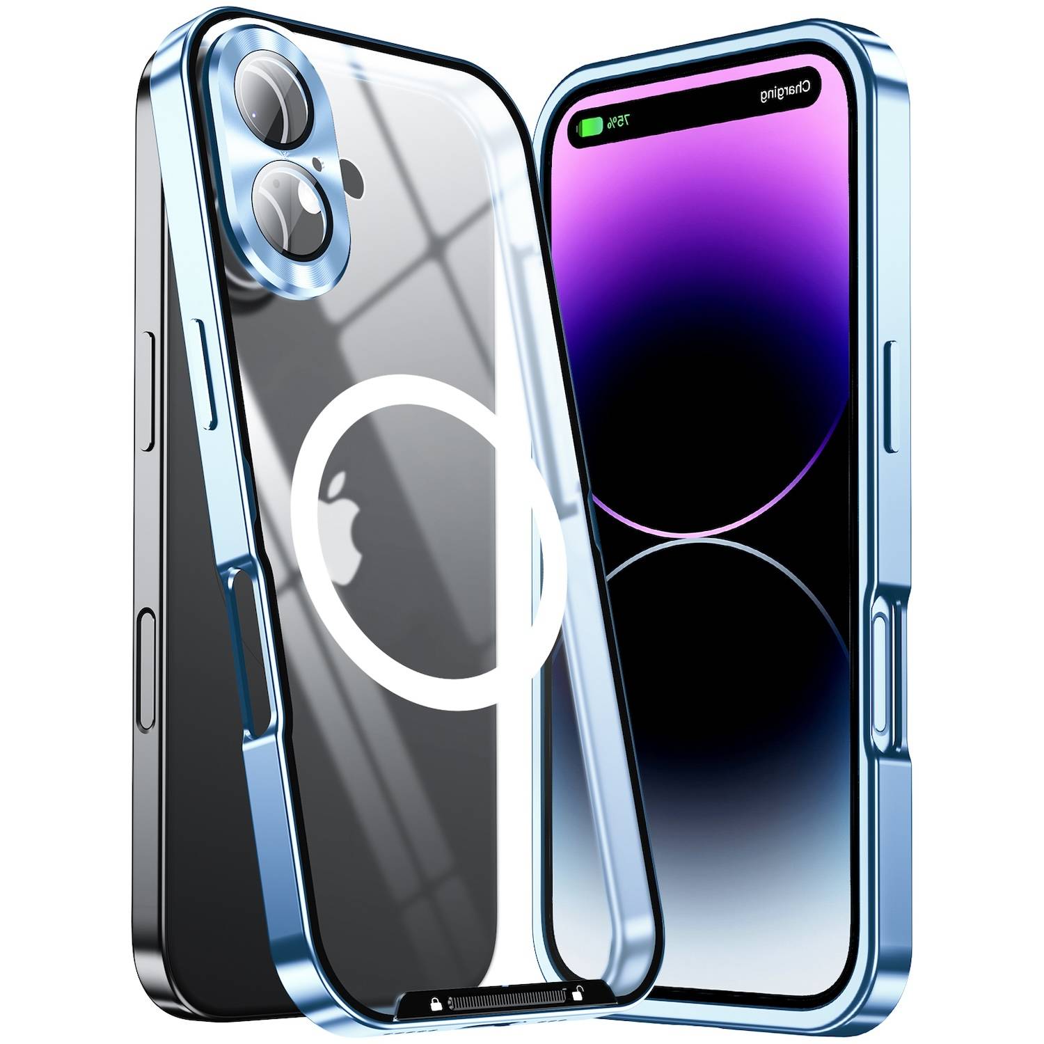 Für Apple iPhone 16 Magnetische Magsafe Metall Design Schutz Hülle Cover Blau