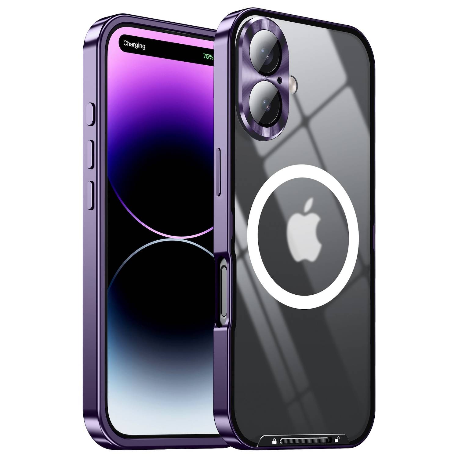 Für Apple iPhone 16 Magnetische Magsafe Metall Design Schutz Cover Hülle Lila