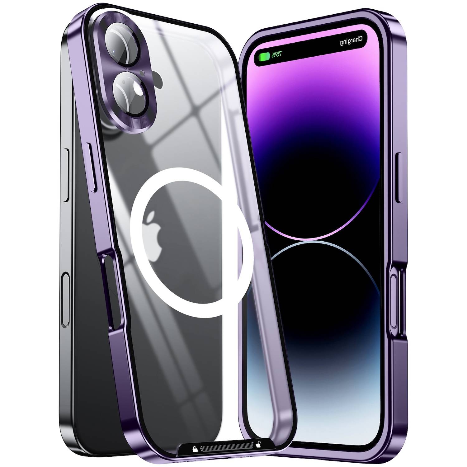 Für Apple iPhone 16 Magnetische Magsafe Metall Design Schutz Cover Hülle Lila