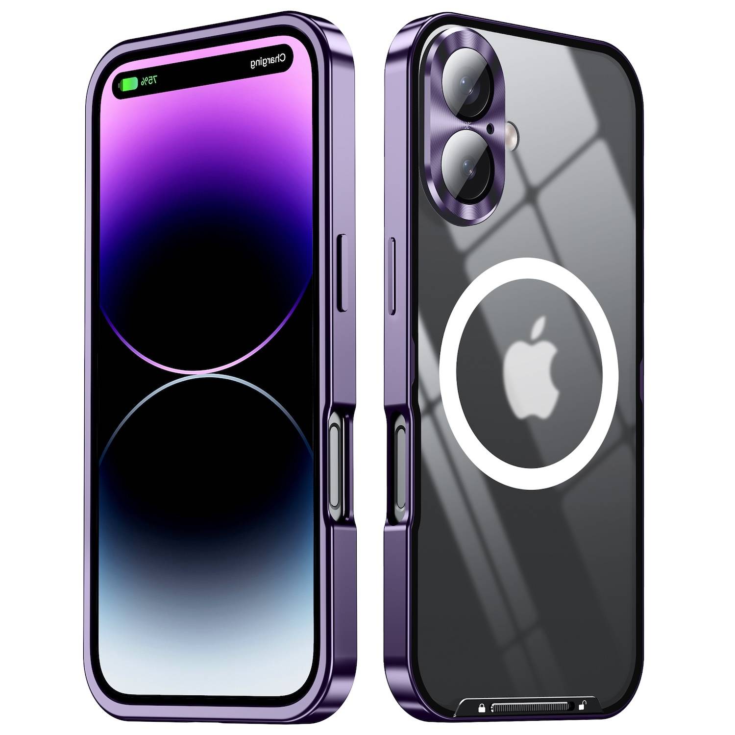 Für Apple iPhone 16 Magnetische Magsafe Metall Design Schutz Cover Hülle Lila