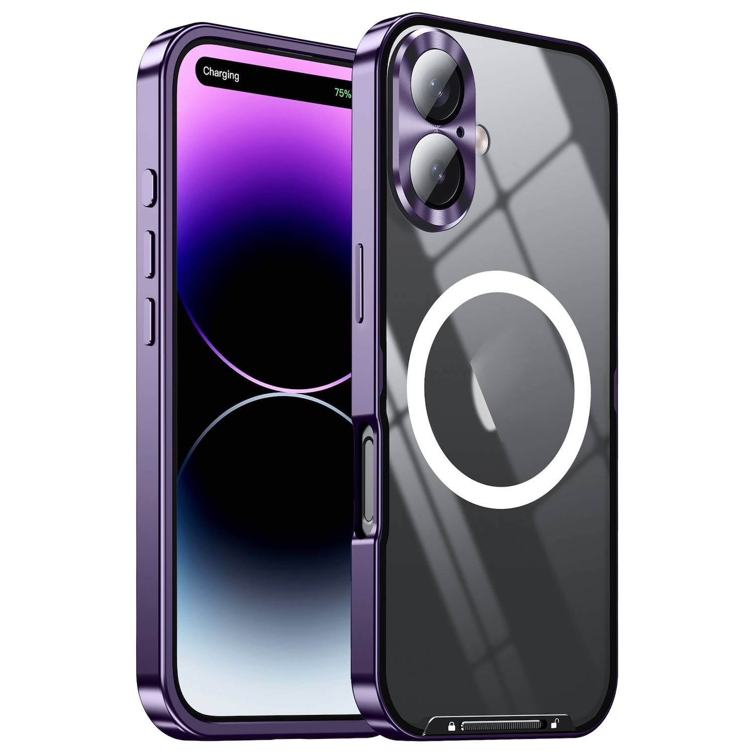 Für Apple iPhone 16 Magnetische Magsafe Metall Design Schutz Cover Hülle Lila