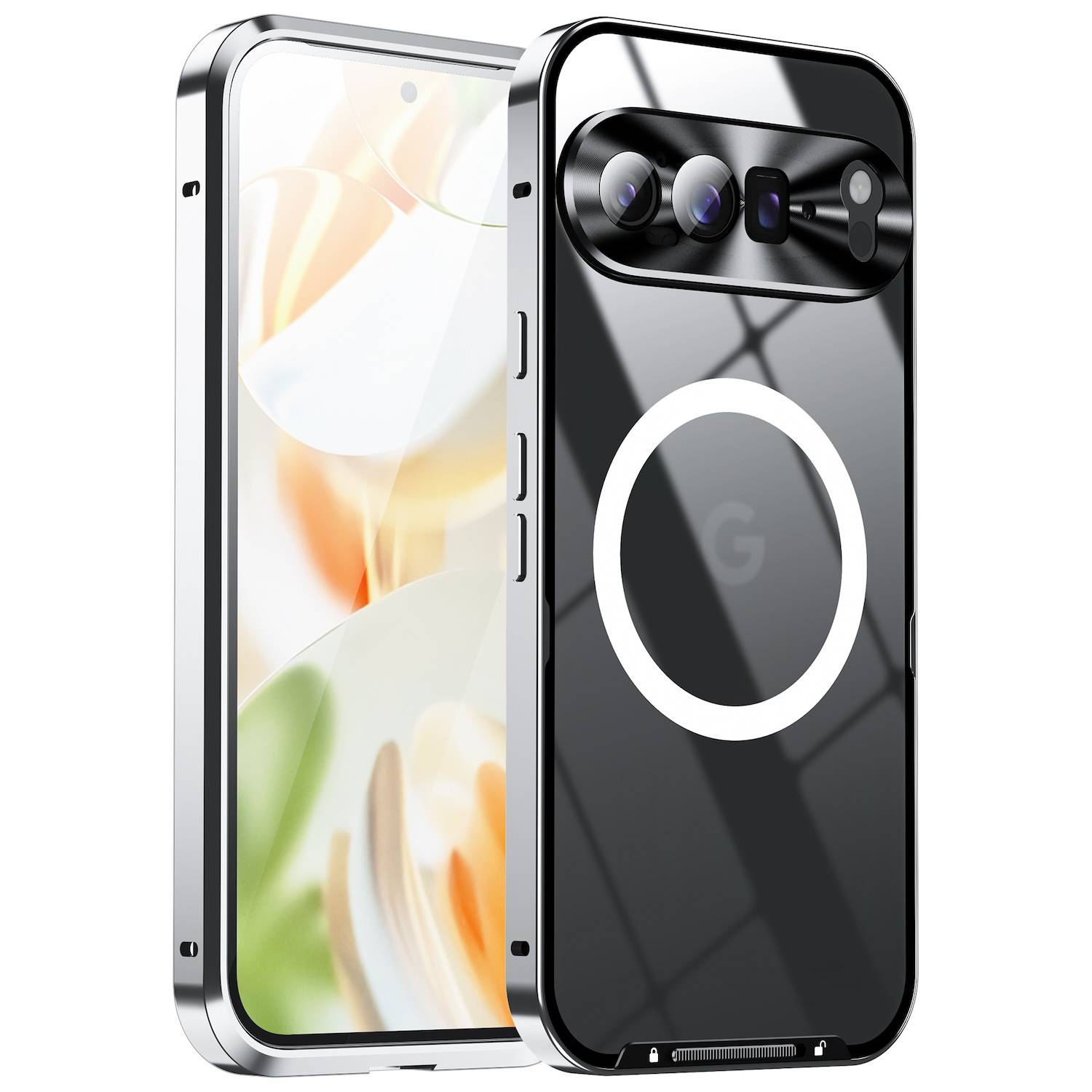 Für Google Pixel 9 Pro XL Magsafe Metall Schutz Tasche Hülle Silber