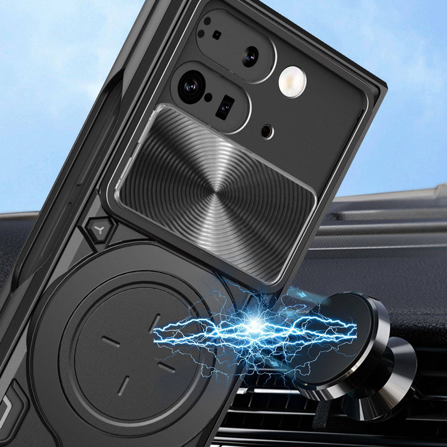 Für Google Pixel 9 Pro Fold CD Textur Sliding Kamera TPU / PC Schutz Hülle Ring Halterung Blau