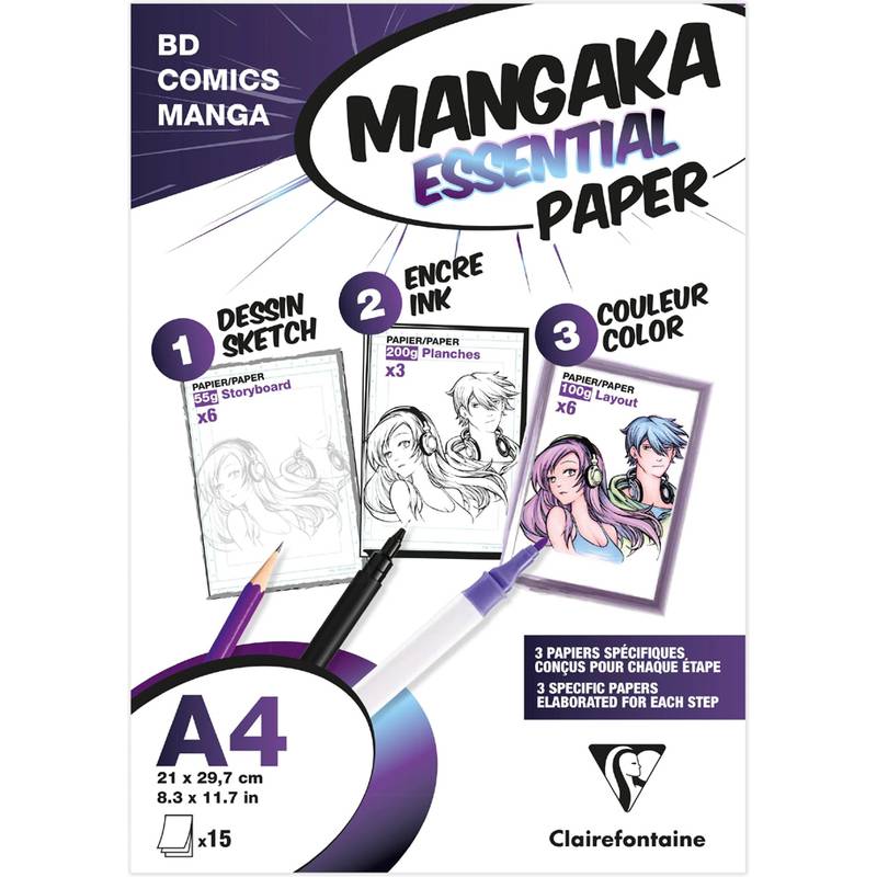 Clairefontaine Manga Papier, DIN A4, weiß, 15 Blatt