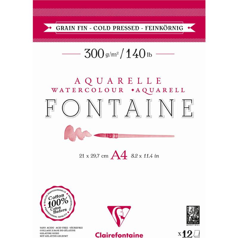 Clairefontaine Aquarellblock FONTAINE, feinkörnig, DIN A4