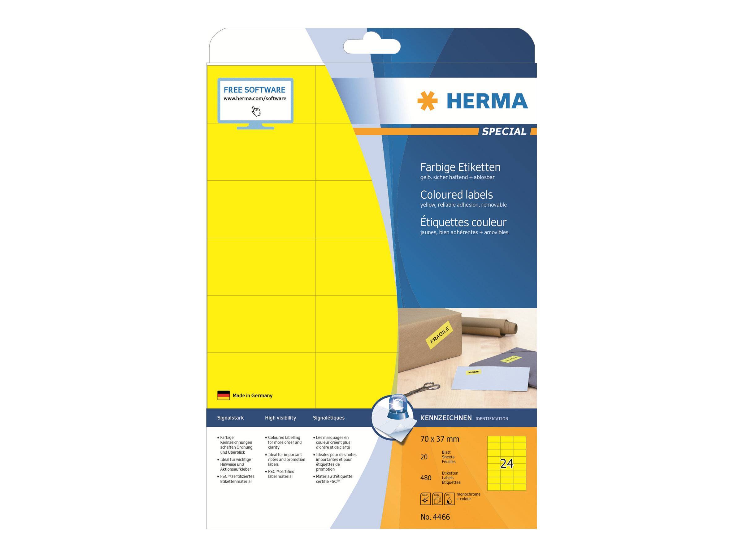 HERMA Etiketten A4 gelb 70x37 mm Papier matt 480 St. Multimedia-Technik