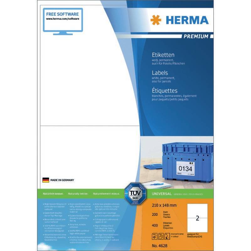 HERMA Etiketten Premium A4 weiß 210x148 mm Papier 400 St. Multimedia-Technik