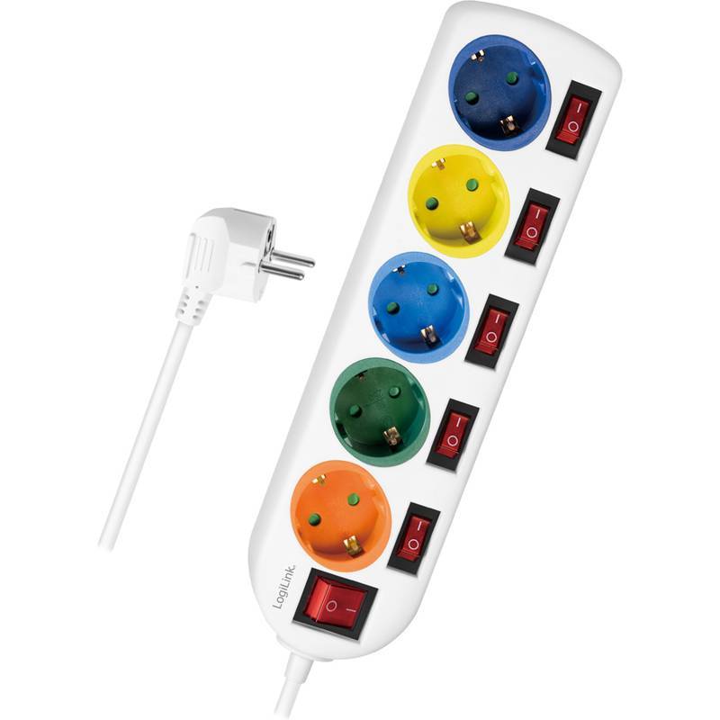 Logilink Steckdosenleiste 5-fach,5xCEE 7/3,m. 6Schalter,bunt Multimedia-Technik Steckdosenleisten