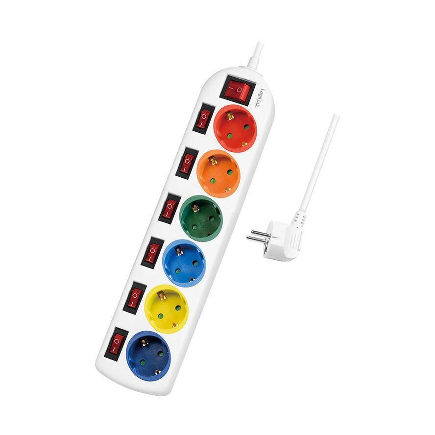 Logilink Steckdosenleiste 6-fach,6xCEE 7/3,m. 7Schalter,bunt Multimedia-Technik Steckdosenleisten