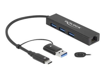 DELOCK 3 Port USB 3.2Gen1 Hub Gigabit LAN USB Typ-C o. Typ-A Multimedia-Technik HUBs