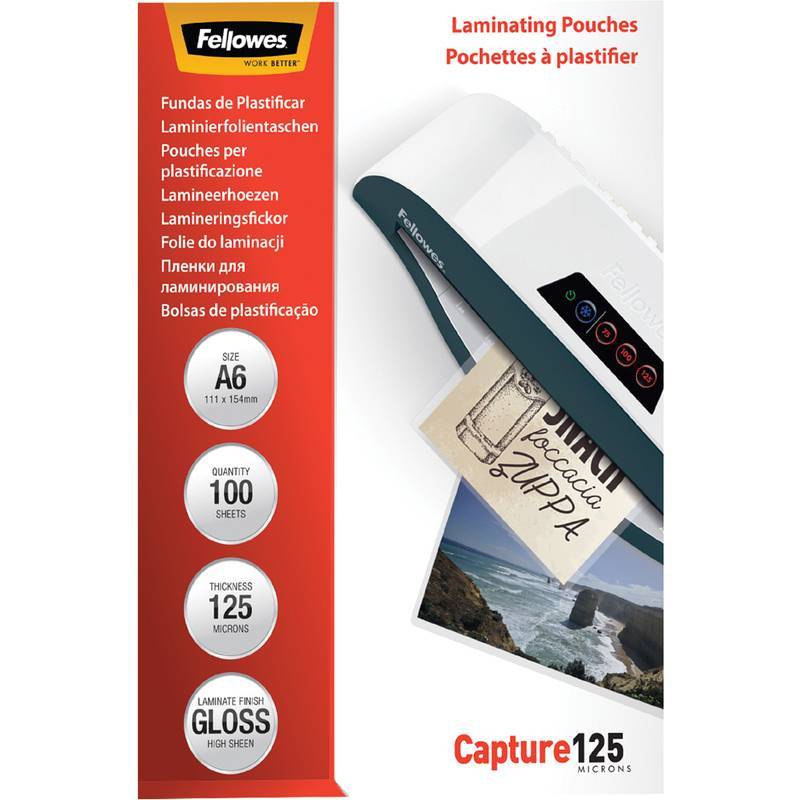 Fellowes Laminierfolie Capture A6 125Mikron glänzend 100P Multimedia-Technik Laminierfolien